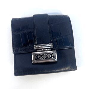 Brighton VTG Wallet Kiss Clasp Change‎ Purse Faux Croc Black Silver Hardware